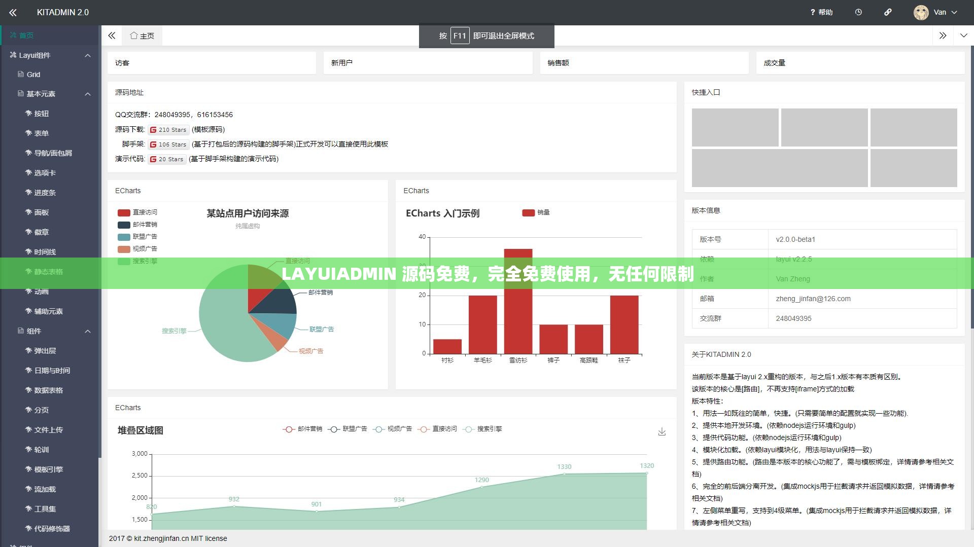 LAYUIADMIN 源碼免費(fèi)，完全免費(fèi)使用，無(wú)任何限制