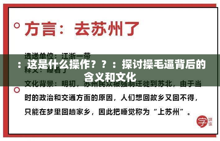 ：這是什么操作？？：探討操毛逼背后的含義和文化