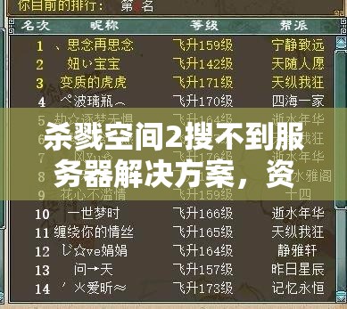 殺戮空間2搜不到服務(wù)器解決方案，資源管理技巧與避免浪費以最大化游戲價值